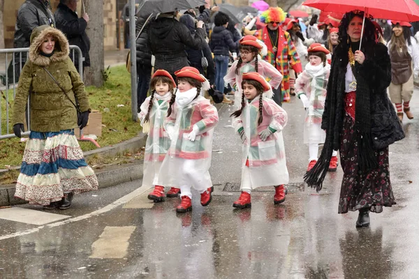 Wrapped up against rain at Carnival parade, Stuttgart — Stock Photo, Image