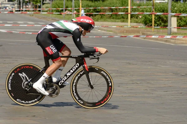 Simone Petilli competitor at high speed on cobblestones at Giro Stock Image