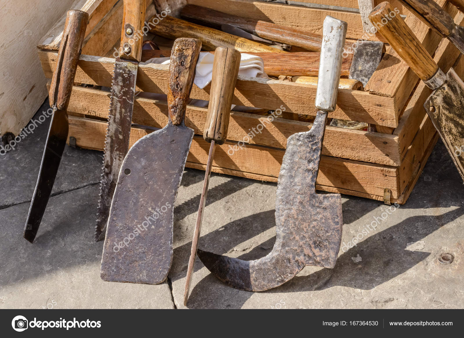 Handcraft hatchet and cleaver on sale at street market, Chiavari