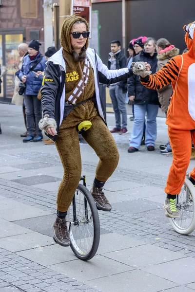 Unicycle raider at Carnival parade, Stuttgart — Stock Photo, Image