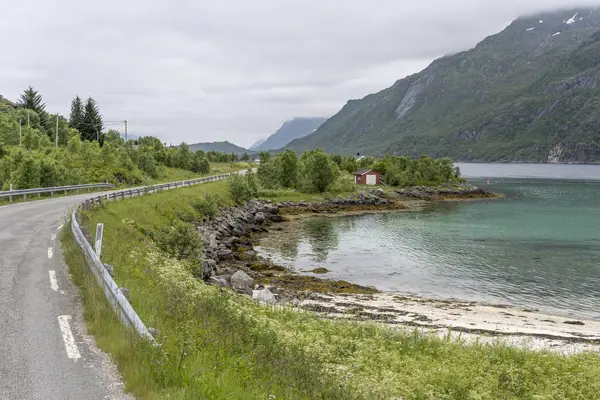 Curvas en la entrada verde, cerca de Raften, Noruega —  Fotos de Stock