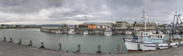Napier New Zealand November 2019 Cityscape Fishing Boats Harbor Embankment — 스톡 사진