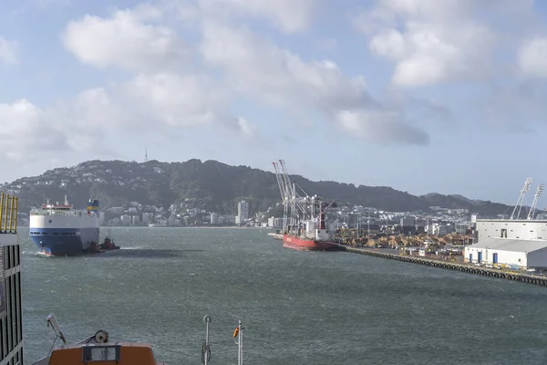 Wellington New Zealand November 2019 Cityscape Cargo Ships Embankment Harbor — Stockfoto