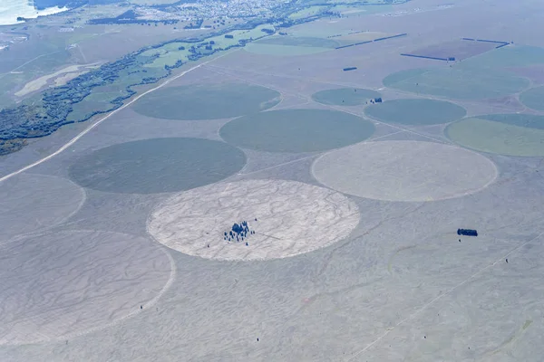 Antenne Von Einem Segelflugzeug Von Runden Feldern Muster Unfruchtbarem Land — Stockfoto
