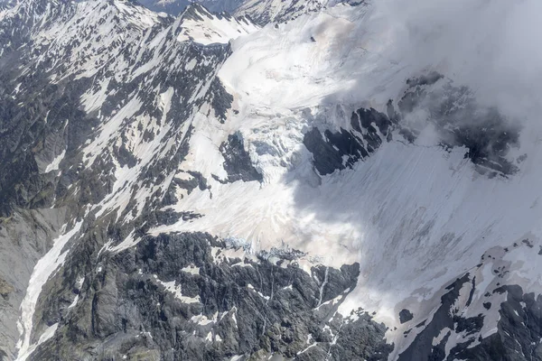 Aerea Aliante Con Frane Neve Nuvole Propaga Ghiacciaio Selwyn Scattata — Foto Stock