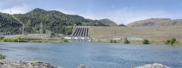 Landscape Large Dam Hydraulic Energy Plant Benmore Lake Shot Bright — Stock Photo, Image