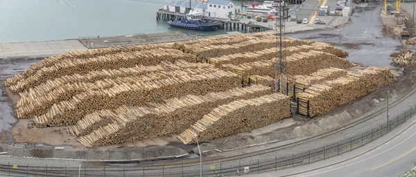 Lyttleton New Zealand December 2019 Aerial Cityscape Large Log Storage — Stock Photo, Image