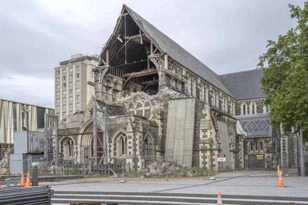 Christchurch New Zealand December 2019 Cityscape Crashed Cathedral Facade Shot — Φωτογραφία Αρχείου