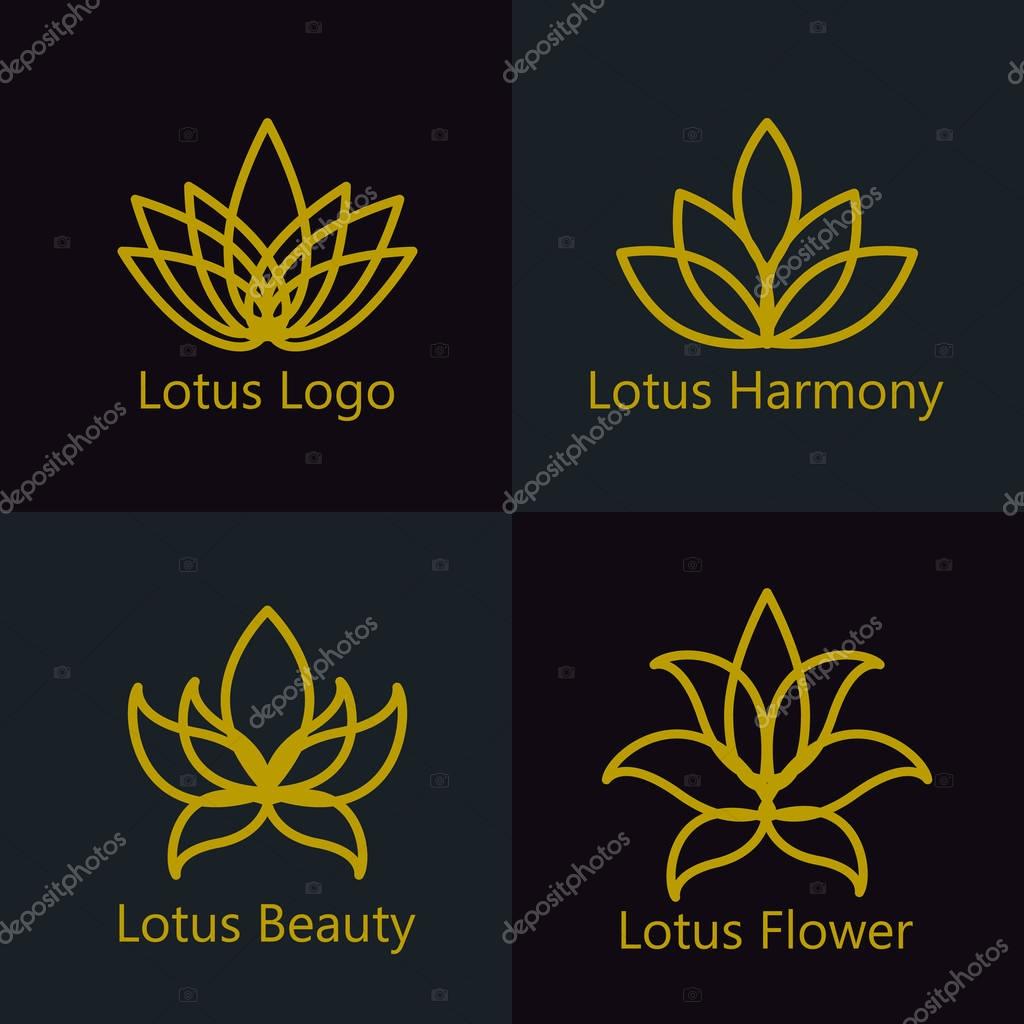 Lotus flower logo assorted icons set. Vector illustration.
