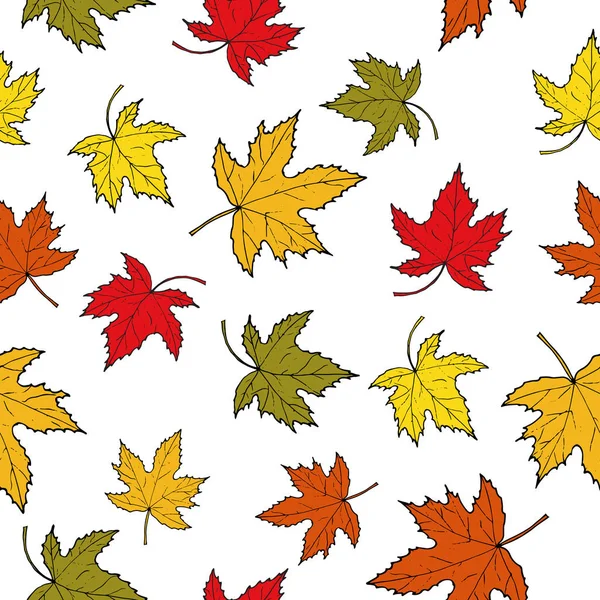Seamless pattern with colorful autumn maple leaves — Stock Vector