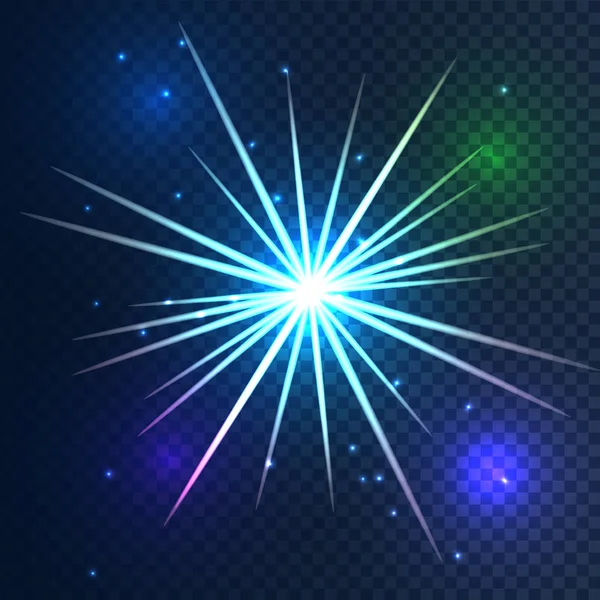 Luz de estrella brillante sobre fondo transparente — Vector de stock