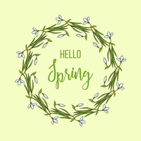 Tavaszi üdvözlés kártya-val hóvirág Virág Koszorú — Stock Vector