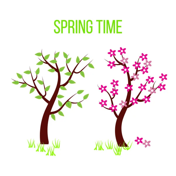 Vårens tid träd sammansättning med blommor och blad — Stock vektor