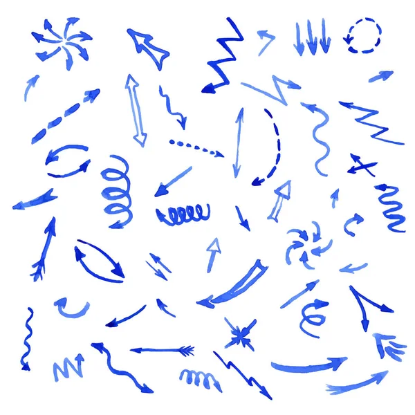 Ensemble de flèches bleu aquarelle — Image vectorielle