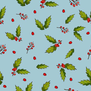 Holly dalları ile desen.