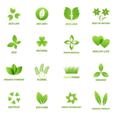 Ekoloji simgesi beyaz zemin üzerine seti