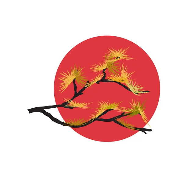 Branche de pin et soleil rouge — Image vectorielle