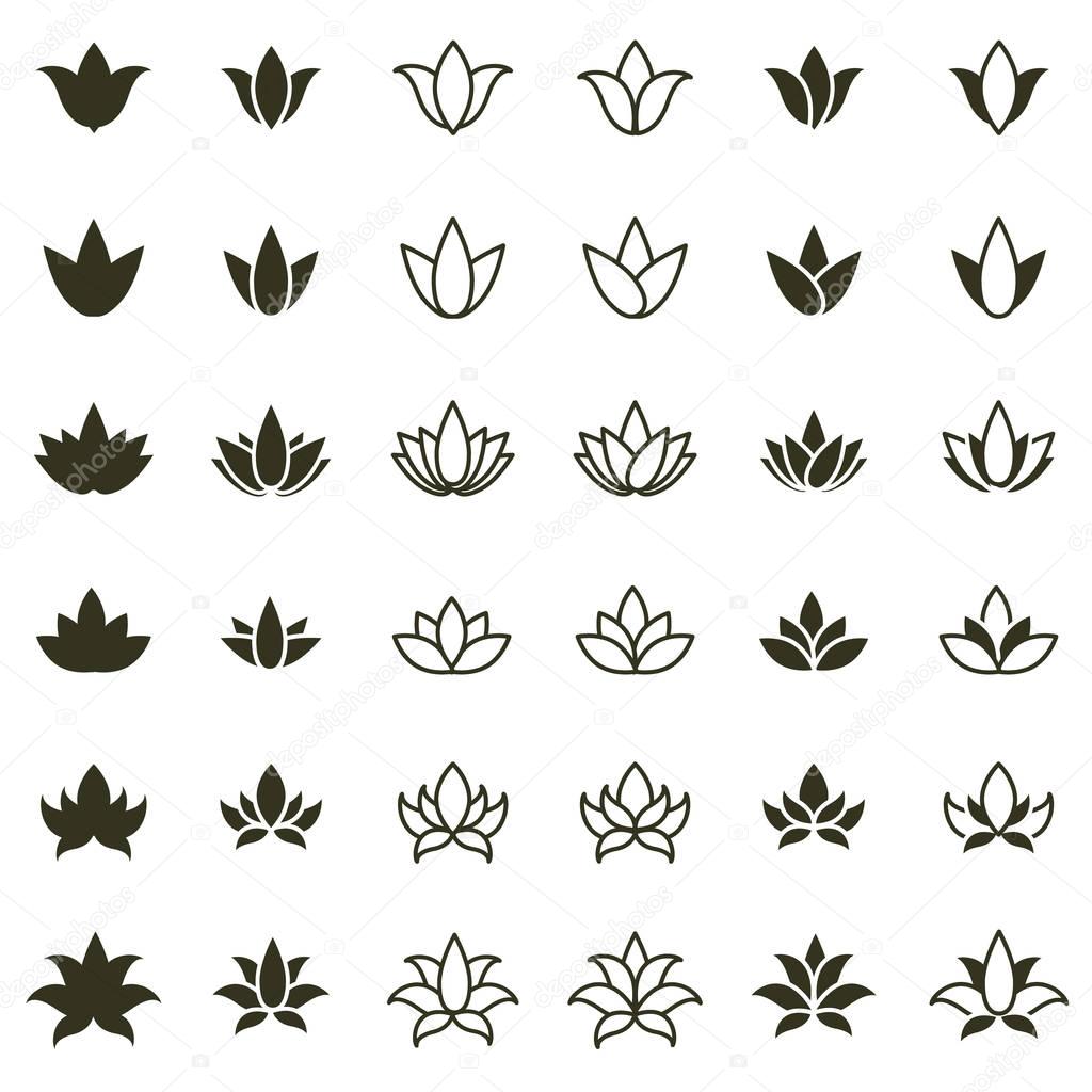 Lotus flower icon set for spa salon, yoga class or wellness industry. Vector