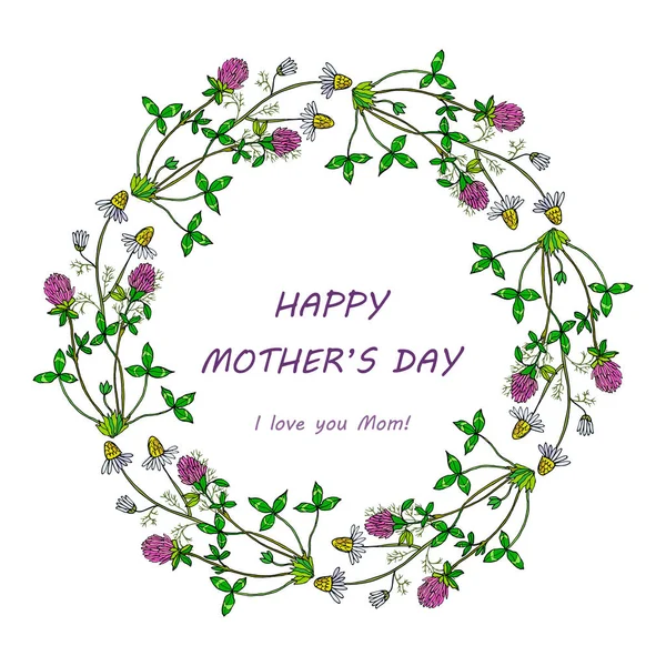 Mutlu anneler günü kartı. Çiçekli bahar çelenk — Stok Vektör