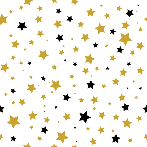 Бесшовный рисунок с золотыми и черными звездами — стоковый вектор