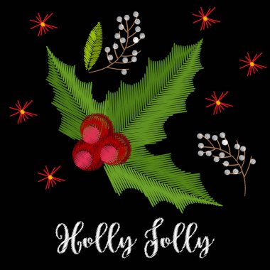 Holly ile Vintage nakış Noel kompozisyon