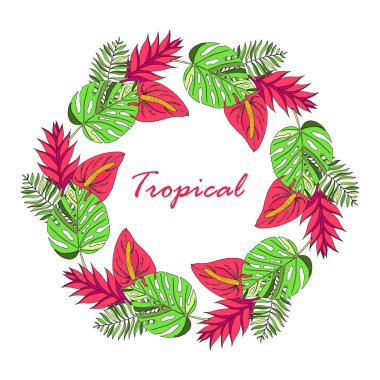 Çiçek cennet el çekilmiş tropikal çelenk