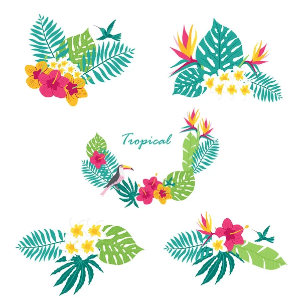 Blumenparadies handgezeichnete tropische Blätter — Stockvektor