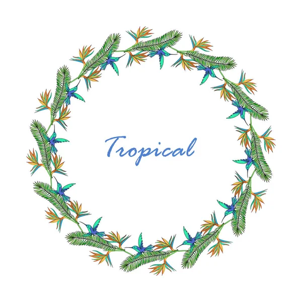 Blumenparadies handgezeichneter tropischer Kranz — Stockvektor