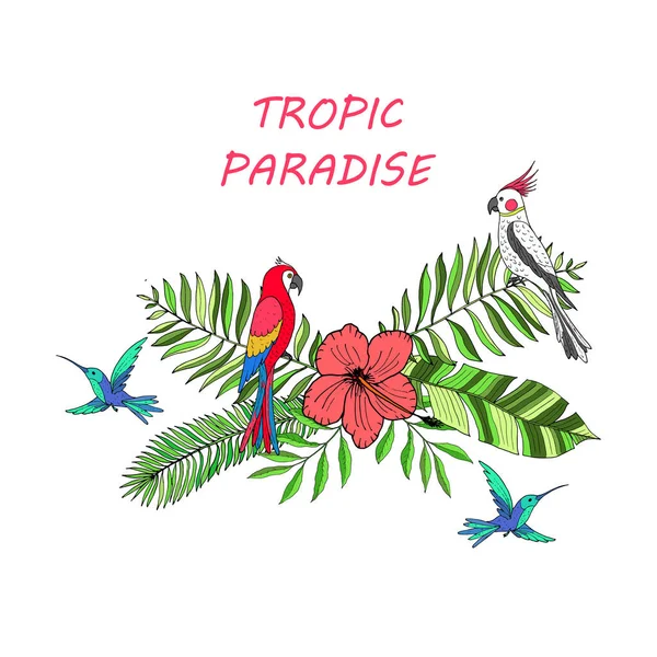 Handgezeichnete tropische Blätter — Stockvektor