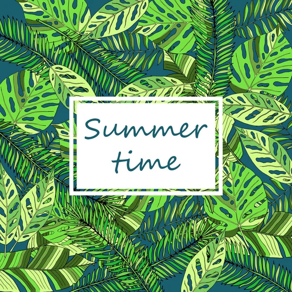 夏の時間手描き下ろし熱帯背景 — ストックベクタ