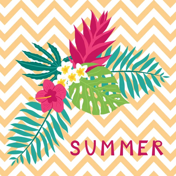 Summer background with tropical leaves — Stock Vector