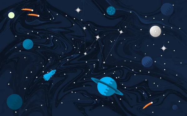 Fondo plano espacial con planetas y estrellas — Vector de stock