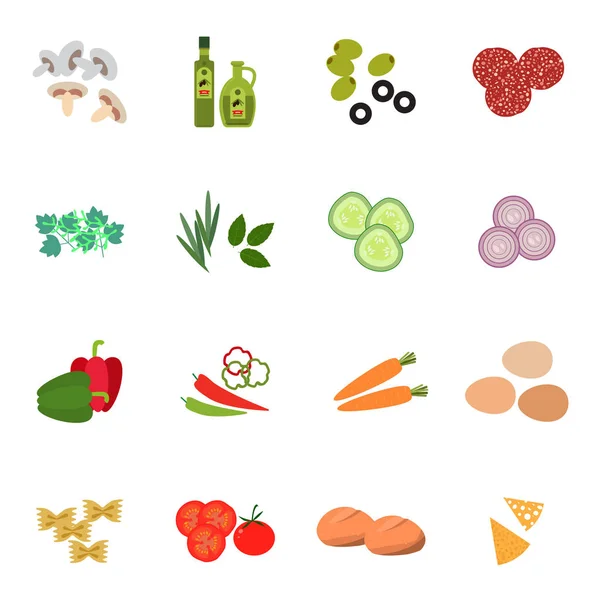 Conjunto de iconos de comida fresca estilo plano — Vector de stock