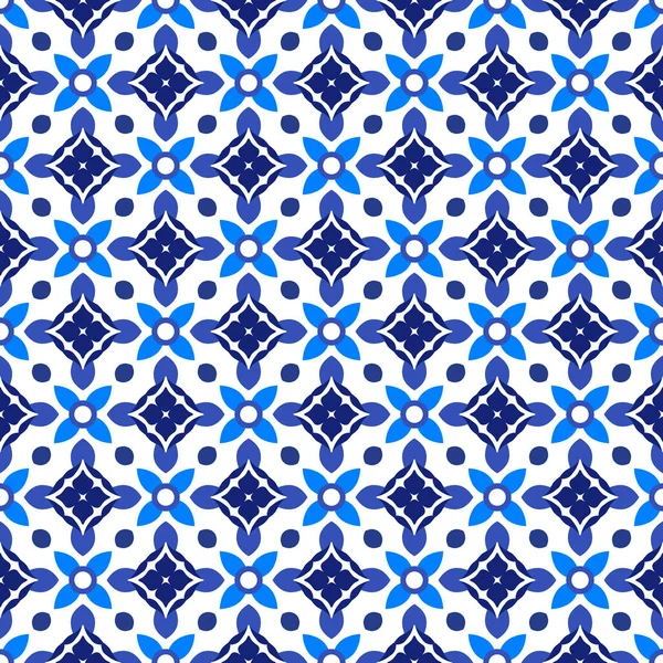 Azulejos portuguese traditional ornamental tile, blue and white seamless pattern — Stock Vector