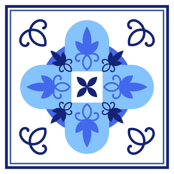 Azulejos португальская традиционная декоративная плитка, синий и белый узор. — стоковый вектор