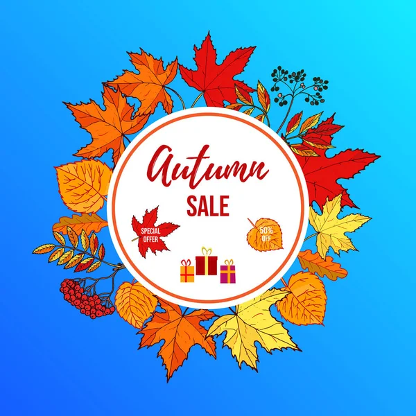 Prodej plakát s barevné listí podzim podzim — Stockový vektor