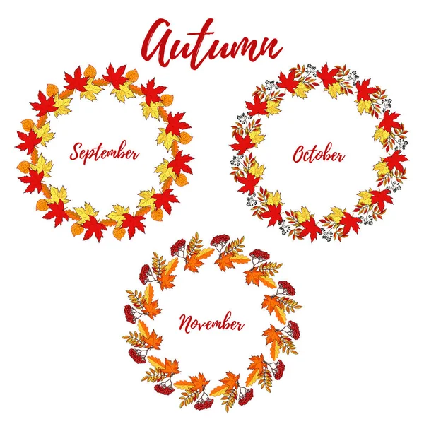 Handgezeichnetes Herbstkranz-Set — Stockvektor