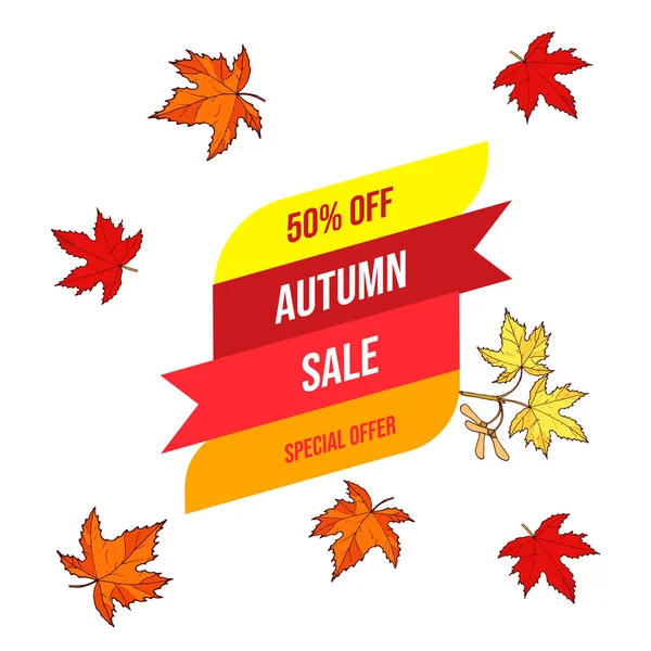 Podzimní prodej pozadí s padajícími javorové listy — Stockový vektor