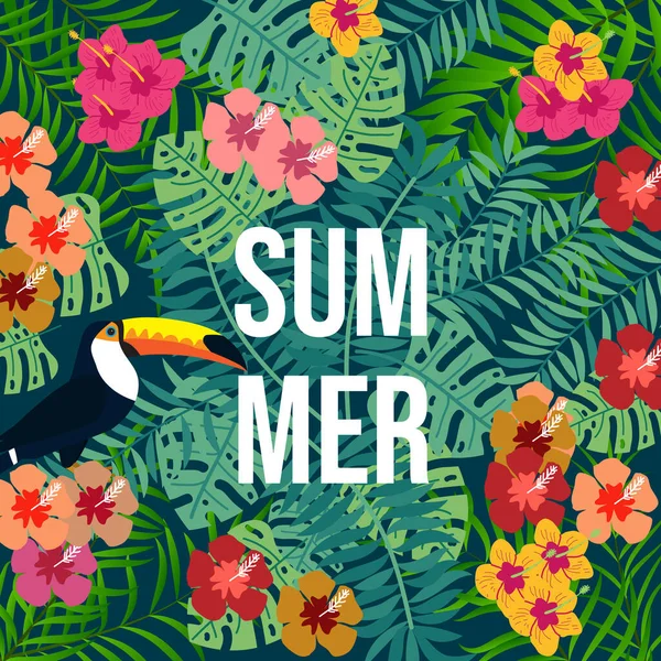 Cartão de verão com tucano pássaro tropical —  Vetores de Stock