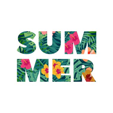 Tropikal yapraklı ve çiçekli yaz mektubu