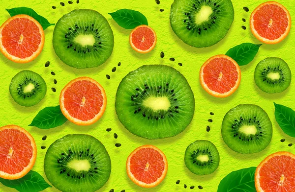 Mistura Frutas Laranja Kiwi Contexto — Fotografia de Stock