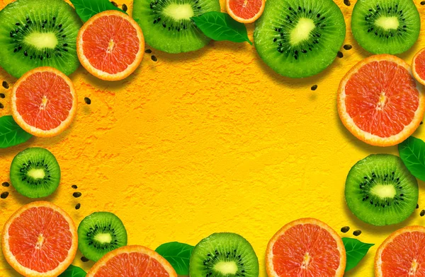 Mistura Frutas Laranja Kiwi Contexto — Fotografia de Stock