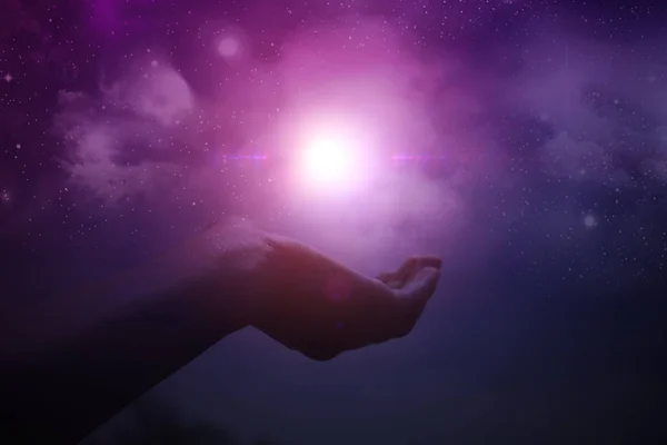 Руки Звездное Небо Луна Светит — стоковое фото