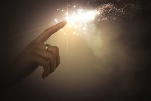 Рука Дающая Поток Энергии Магия Фантазия Светящиеся Частицы — стоковое фото