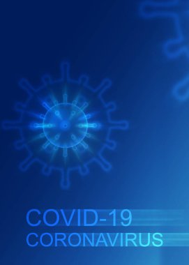 Ncov-19 Coronavirus konusunun soyut arka planı. Mikro koronavirüs, mavi arka planda bulanık bir çocuk silueti.