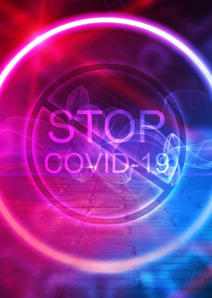 Latar Belakang Coronavirus Abstrak Neon Patogen Pada Latar Belakang Gelap — Stok Foto
