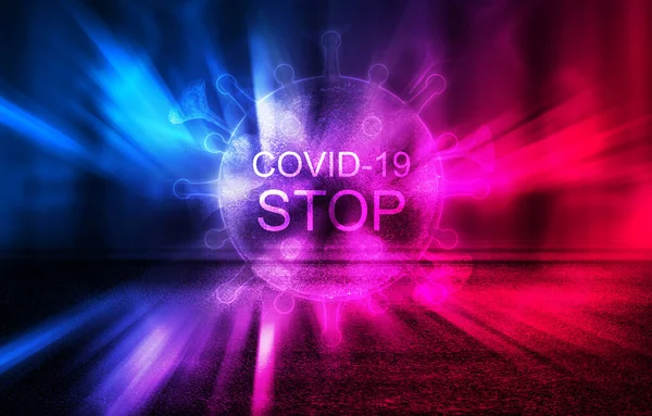 Неоновая Голограмма Патогена Коронавируса Covid 2019 Абстрактном Футуристическом Фоне Смертельный — стоковое фото