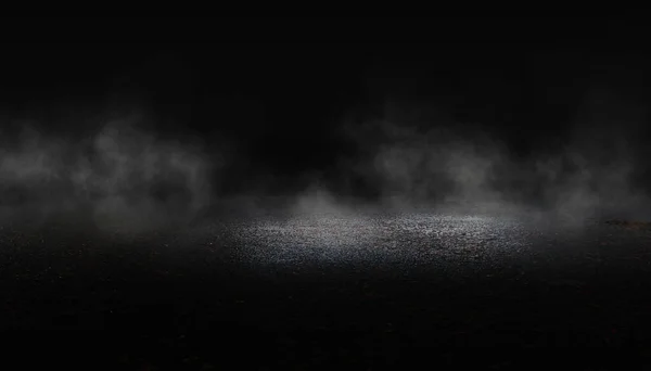 Δραματικό Φόντο Του Δρόμου Νύχτα Φώτα Στην Άσφαλτο Καπνός — Φωτογραφία Αρχείου