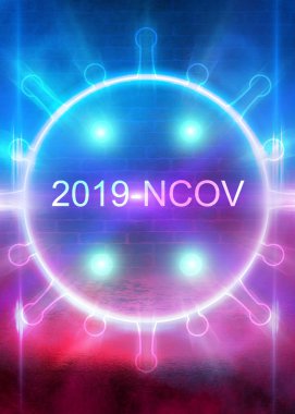 Soyut koronavirüs geçmişi. Karanlık bir arka planda neon patojen. Covid 19.
