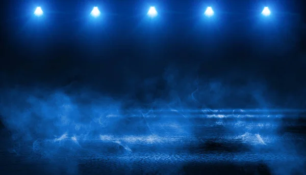 Dramatic Background Night Street Spotlight Asphalt Smoke — Stock Photo, Image